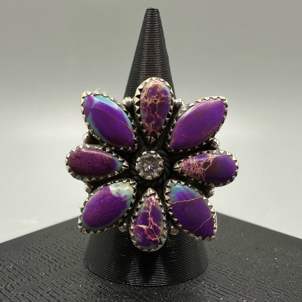 Purple Sea Sediment Jasper Sterling Silver 925 Adjustable Handmade Cluster Ring
